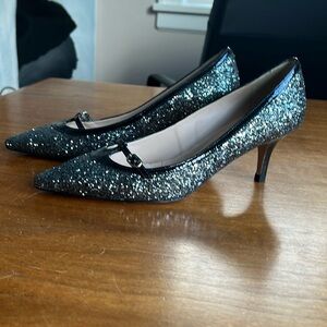 Barely worn black patent & silver glitter kitten heel L.K.Bennett size 38